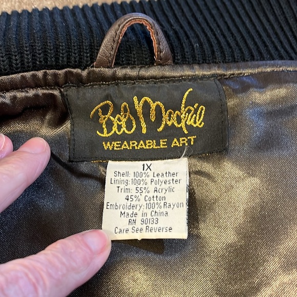 Bob Mackie wearable art leather and knit embroidered jacket. Size 1X - Picture 6 of 7